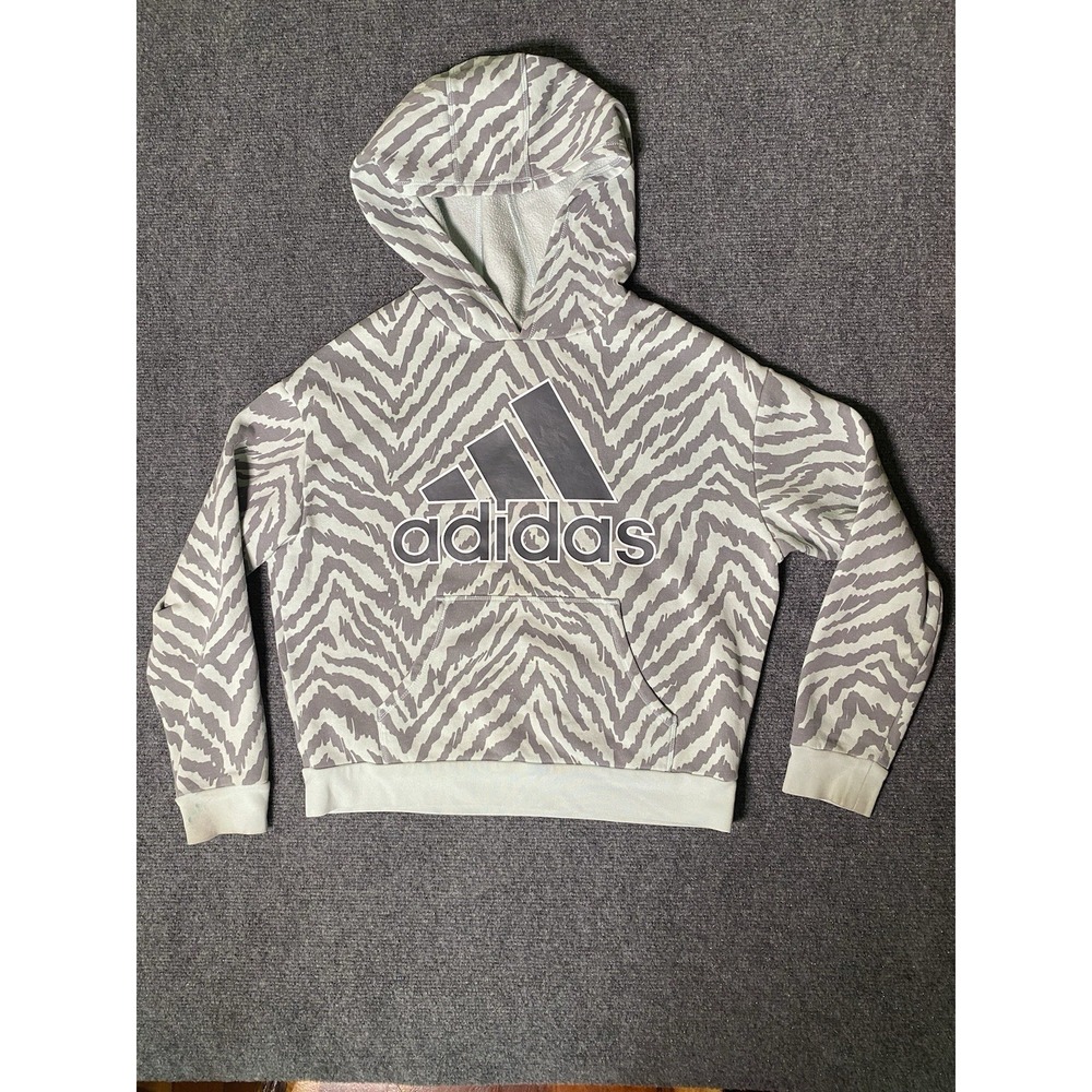 Adidas Girls Zebra Print Hoodie Mint Green/grey  L 14 Sporty Street Wear Cozy